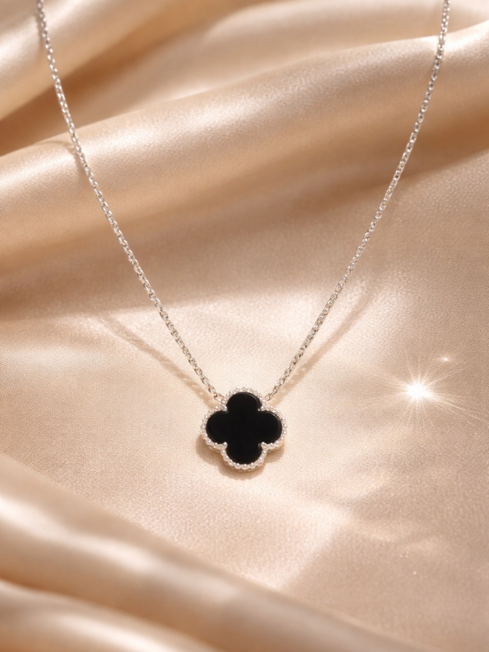 925 Sterling Silver Onyx Clover
Necklace